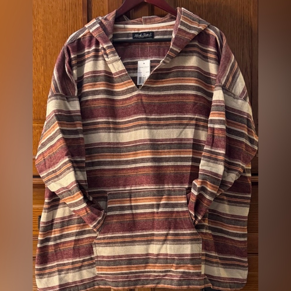 NWT North River Outfitters Whitetail Striped Hooded Pullover V-neck Tunic Boho